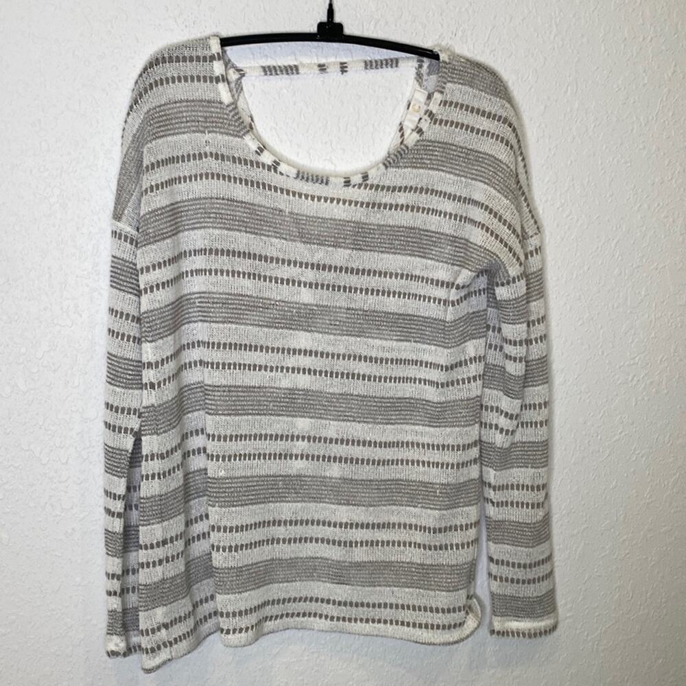 Charming Charlie Lightweight Striped Pullover Sweater Open Twisted Back Sz M